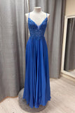 Straps Royal Blue Lace Appliques A-line Prom HZ0307