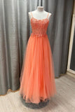 Straps Orange Lace Appliques Tulle Prom HZ0307