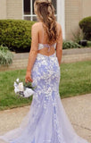 Lilac Mermaid Bodycon Lace Prom HZ0307