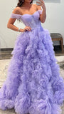 Off The Shoulder Lilac Tulle Prom Dresses HZ0307