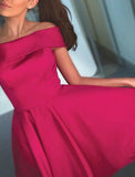 LTP1406,A-Line Cocktail Dresses Flirty Dress Engagement Knee Length Homecoming Dresses Sleeveless Off Shoulder Satin with Pleats 2025 / Cocktail Party HZ0307