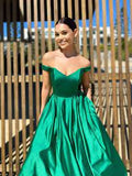 Off The Shoulder Green A-Line Satin Prom HZ0307