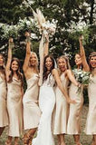 LTP1086,Light champagne silk satin bridesmaid dresses soft midi dress wedding party HZ0307