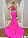LTP0883,Mermaid Hot Pink Long Prom Dresses,Mermaid Pink Evening HZ0307