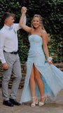 LTP0843,Princess Light Sky blue Formal Dress Lace Appliques Prom Dresses Mermaid Lace Split Evening HZ0307