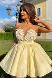 LTP1425,Cute Strapless Yellow Satin Short Homecoming Dress with HZ0307