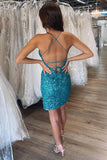 LTP1172,Teal Blue Sequins V-Neck Short Homecoming HZ0307