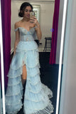 Off the Shoulder Beaded Ruffles Long Formal HZ0307