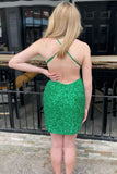 Green Sequin Bodycon Homecoming Dress Cross Back Party HZ0307