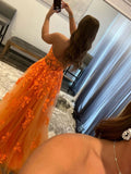 LTP1309,Vestido Strapless Orange Sweetheart Tulle Prom Evening HZ0307