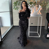 LTP1331,Black off the shoulder feather sequined long prom evening HZ0307