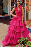 Fuchsia Halter Deep V-neck Prom HZ0307