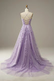 Spaghetti Straps A-Line Tulle Lace Prom HZ0307
