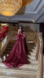Burgundy One Shoulder Mermaid Bowknot Prom Dresses HZ0307