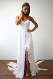 LTP1170,Elegant White Lace Chiffon Wedding Dresses,Spaghetti Straps Beach Wedding Gown,Custom Made Bridal HZ0307