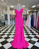 Pink Sequin Prom Dress - Spaghetti Strap Long Evening Party HZ0307