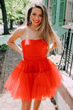 LTP1422,Red Tulle Strapless Homecoming Dresses Short Prom Dresses Evening HZ0307