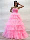 LTP0950,Pink Tulle Sweet 16 Dresses Princess Strapless Long Formal Prom HZ0307