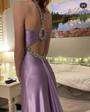 LTP1364,Light purple satin beaded long prom evening HZ0307