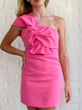 LTP1419,Hot Pink Bowknot Satin Homecoming Dresses One Shoulder Cocktail HZ0307