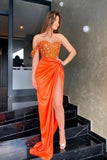 Sexy Orange One Shoulder Prom Dress Sequins Mermaid Long With HZ0307