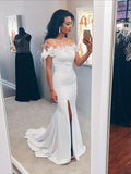 LTP1332,White off the shoulder floral prom evening dresses with side HZ0307