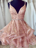 LTP1063,Pink sequin a-line homecoming dress,cute graduation HZ0307