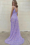LTP1651,Sparkle Lilac Sequin Long Prom Dresses With Slit,V-Neck Evening Formal HZ0307