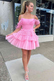 Baby Blue Tulle Off The Shoulder Multi Layers Homecoming HZ0307