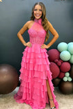Illusion Applique Chiffon Ruffles Long Prom HZ0307