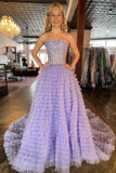 Spaghetti Straps Layers A-Line Prom HZ0307