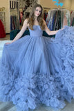 LTP1577,Princess Tiered Blue Strapless Ball Gown,Long Prom Evening HZ0307