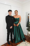 Strapless Sage Green Satin A-line Long Formal HZ0307