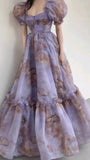 Purple Floral A-Line Evening Prom Dresses With Bubble HZ0307