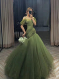 LTP1620,Green Tulle Off The Shoulder Mermaid Long Prom Evening HZ0307
