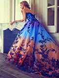 Gradient Color Appliques Beaded Quinceanera Dress,Strapless Long Prom HZ0307