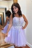 Lilac Straps A-Line Applique Tulle Homecoming HZ0307