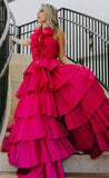 Fuchsia Halter Deep V-neck Prom HZ0307