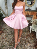 LTP1455, Simple Pink Spaghetti Strap Homecoming Dresses with HZ0307