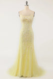 Pastel Yellow Mermaid Lace Evening Prom HZ0307
