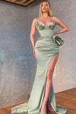 LTP1368,Dusty Sage Spaghetti-Straps Mermaid Prom Dress Split With Beadings HZ0307
