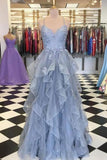 LTP1032,Charming spaghetti straps applique ruffles tulle prom HZ0307