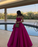 Sleeveless Fuchsia A-Line Satin Formal Prom Dress, Hot Pink Birthday HZ0307