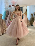 LTP1865,Blush Pink Beaded Tulle A-Line Homecoming Dresses, Graduation HZ0307