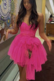 Hot Pink Tulle Mini Homecoming Dresses Sweetheart Party HZ0307