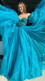A-Line Organza Beaded Long Prom Dress Evening Formal HZ0307