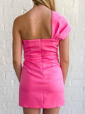 LTP1419,Hot Pink Bowknot Satin Homecoming Dresses One Shoulder Cocktail HZ0307