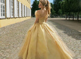LTP0855,Off the shoulder prom dresses organza evening dresses gold yellow Cinderella princess ball gown a line formal HZ0307