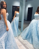 LTP1384,Light Blue Spaghetti Straps Lace Bodice Prom Dress with Ruffle HZ0307