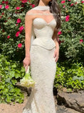 Two Pieces Mermaid Lace Wedding Dresses Sweetheart Sleeveless Evening Prom HZ0307